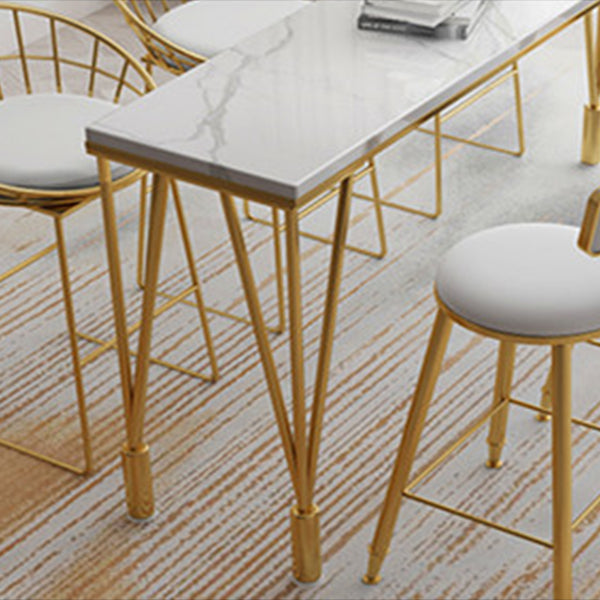 Marble Top Rectangle Bar Table Luxurious Bistro Table with 4 Legs in Gold