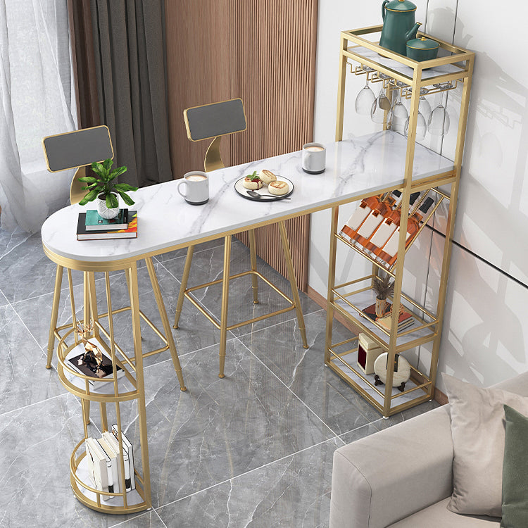 Sintered Stone Top Irregular Shape Pub Table Luxurious Bistro Table with Double Pedestal