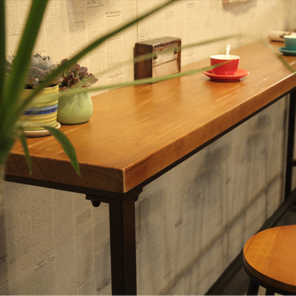 Rectangle Solid Wood Bistro Table Luxurious Pub Table with Trestle Base in Black