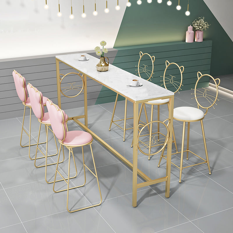 Metal Indoor Bar Height Pub Table Glam Style Bistro Table with Trestle Base