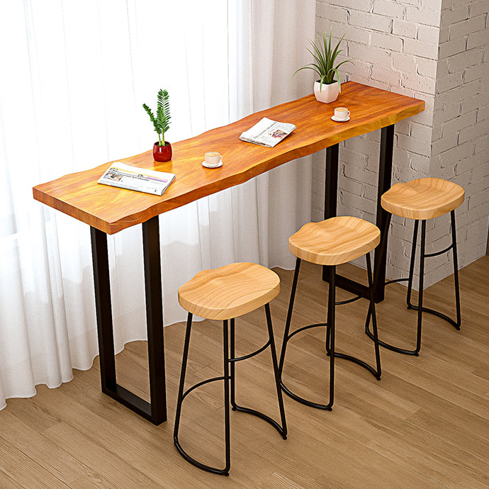 Industrial Natural Bistro Dining Table Rectangle Solid Wood Indoor Bar Dining Table