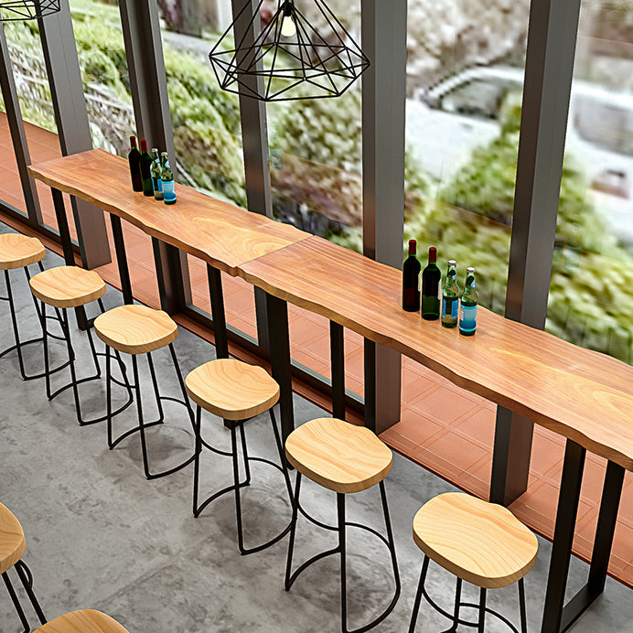 Industrial Natural Bistro Dining Table Rectangle Solid Wood Indoor Bar Dining Table