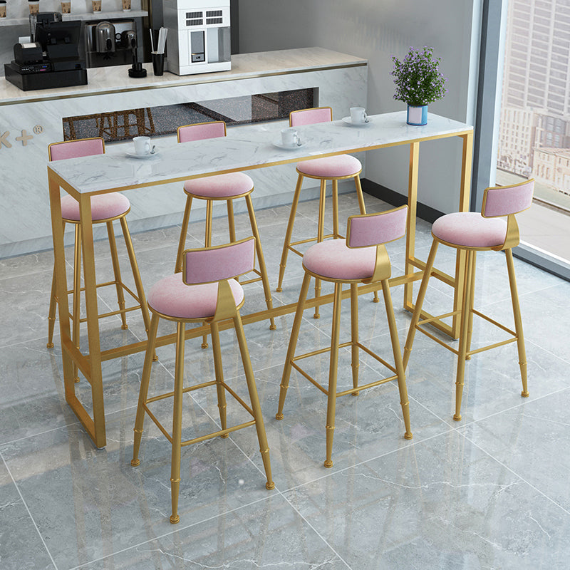 Glam Rectangle Counter Table White and Gold Trestle Stone Dinette Table