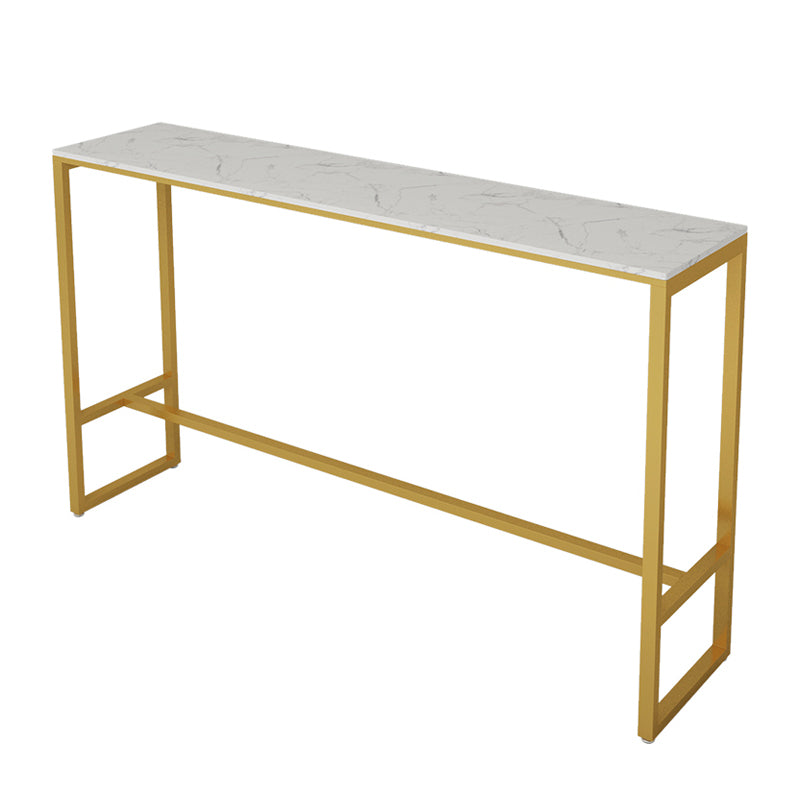 Glam Rectangle Counter Table White and Gold Trestle Stone Dinette Table