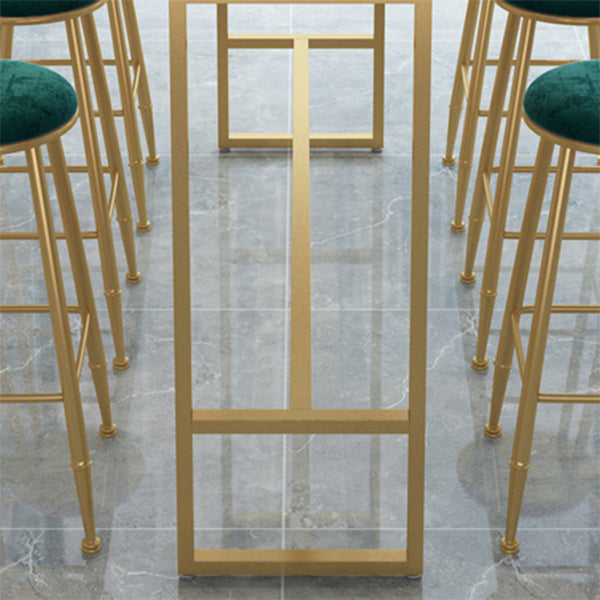 Glam Rectangle Counter Table White and Gold Trestle Stone Dinette Table