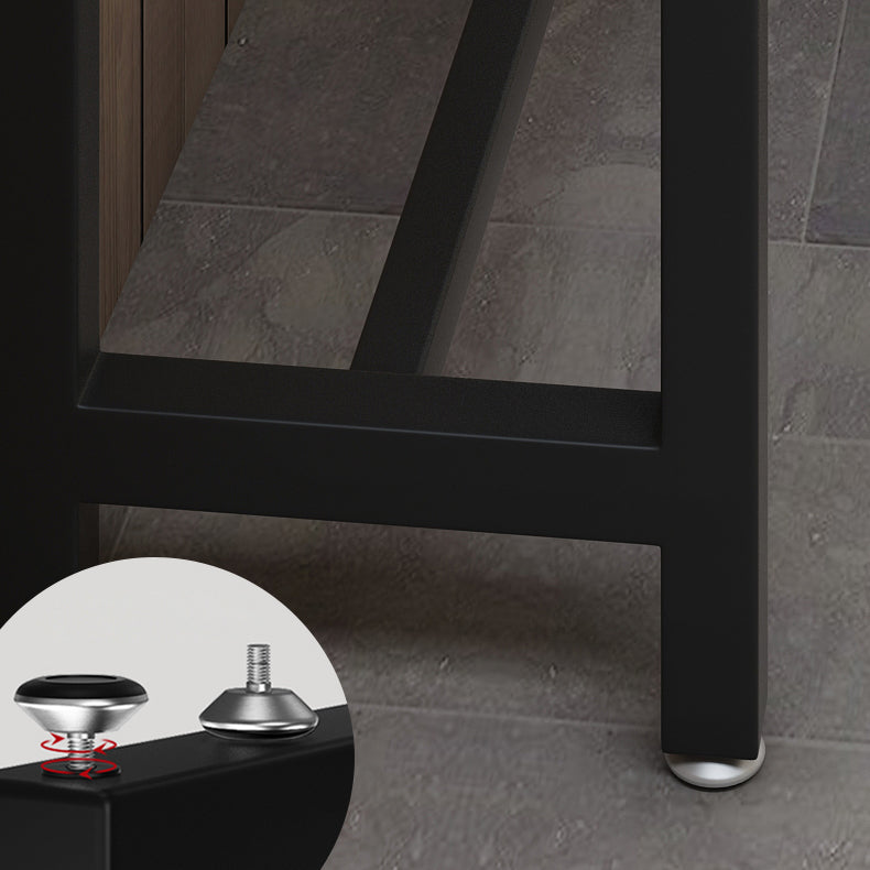 Brown Faux Wood Top Bar Table Contemporary Metal Frame Pub Table