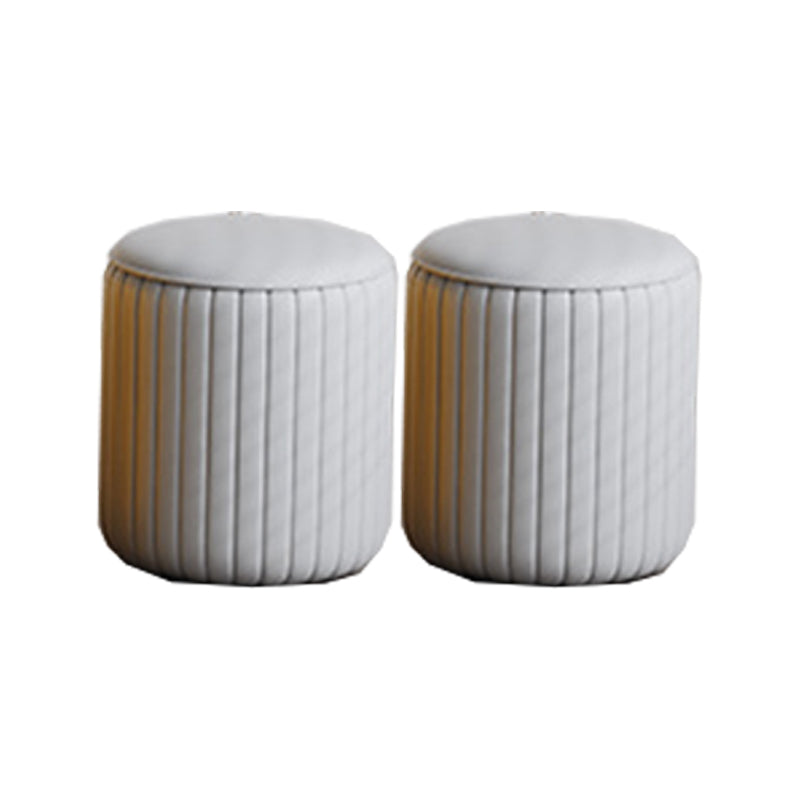 Contemporary Footstool Ottoman PU Leather Upholstered Solid Color Round Ottoman