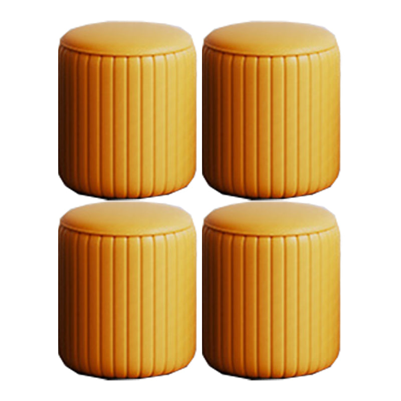Contemporary Footstool Ottoman PU Leather Upholstered Solid Color Round Ottoman