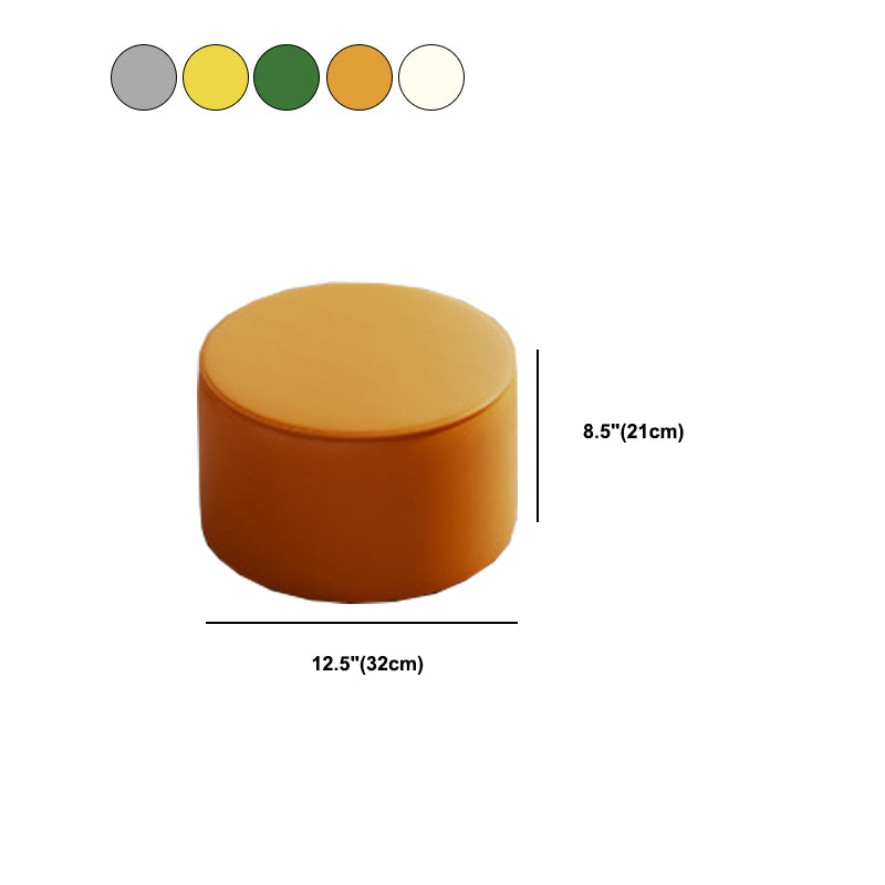 Contemporary Footstool Ottoman PU Leather Upholstered Solid Color Round Ottoman