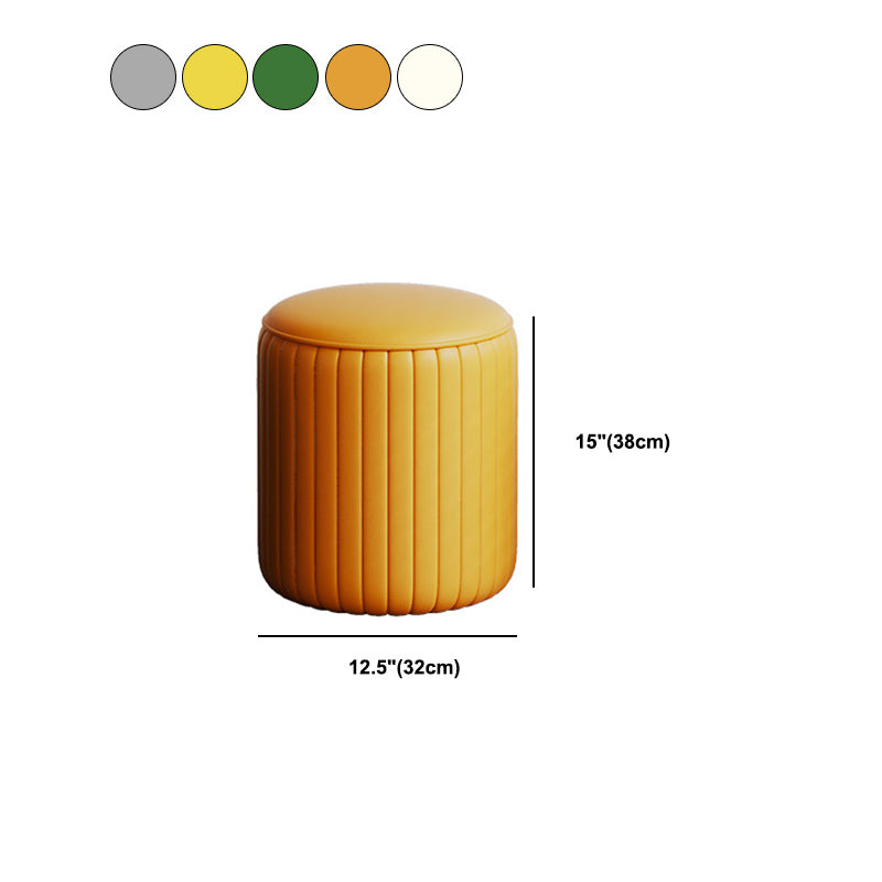 Contemporary Footstool Ottoman PU Leather Upholstered Solid Color Round Ottoman