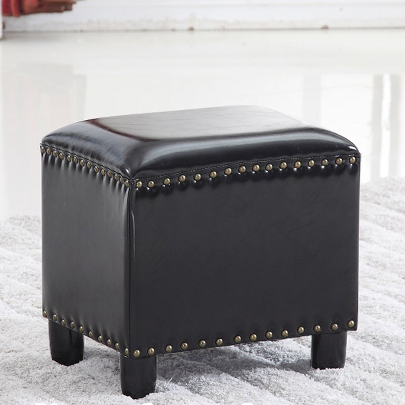 Modern Rectangle Pouf Ottoman Faux Leather Chair Ottoman With Nailhead Trim
