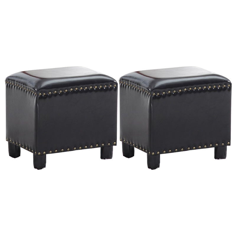 Modern Rectangle Pouf Ottoman Faux Leather Chair Ottoman With Nailhead Trim