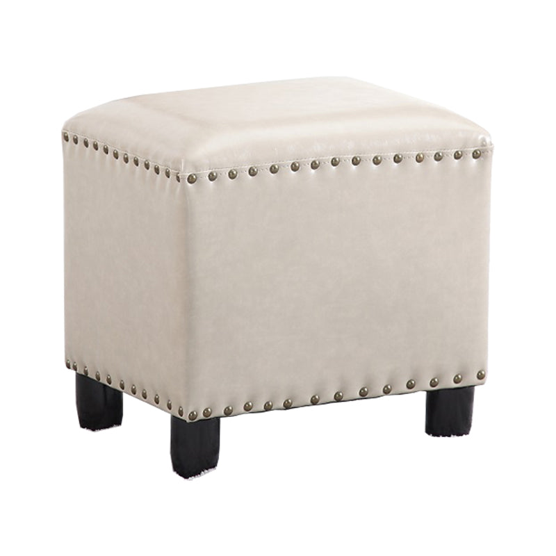 Modern Rectangle Pouf Ottoman Faux Leather Chair Ottoman With Nailhead Trim