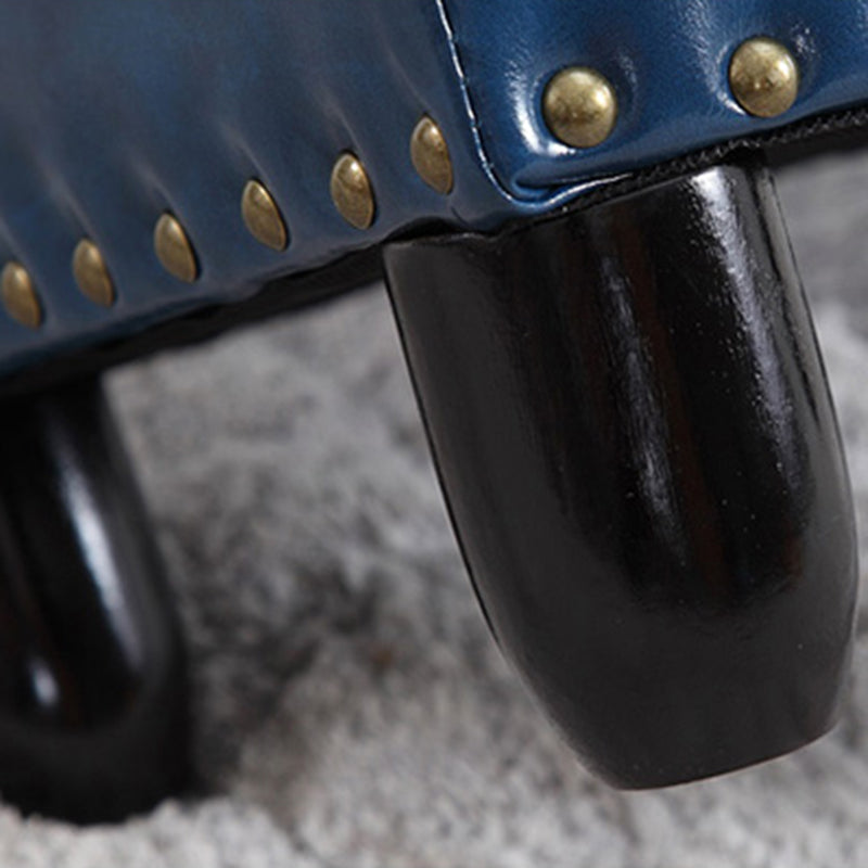 Modern Rectangle Pouf Ottoman Faux Leather Chair Ottoman With Nailhead Trim