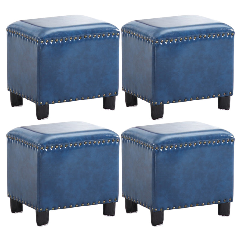 Modern Rectangle Pouf Ottoman Faux Leather Chair Ottoman With Nailhead Trim