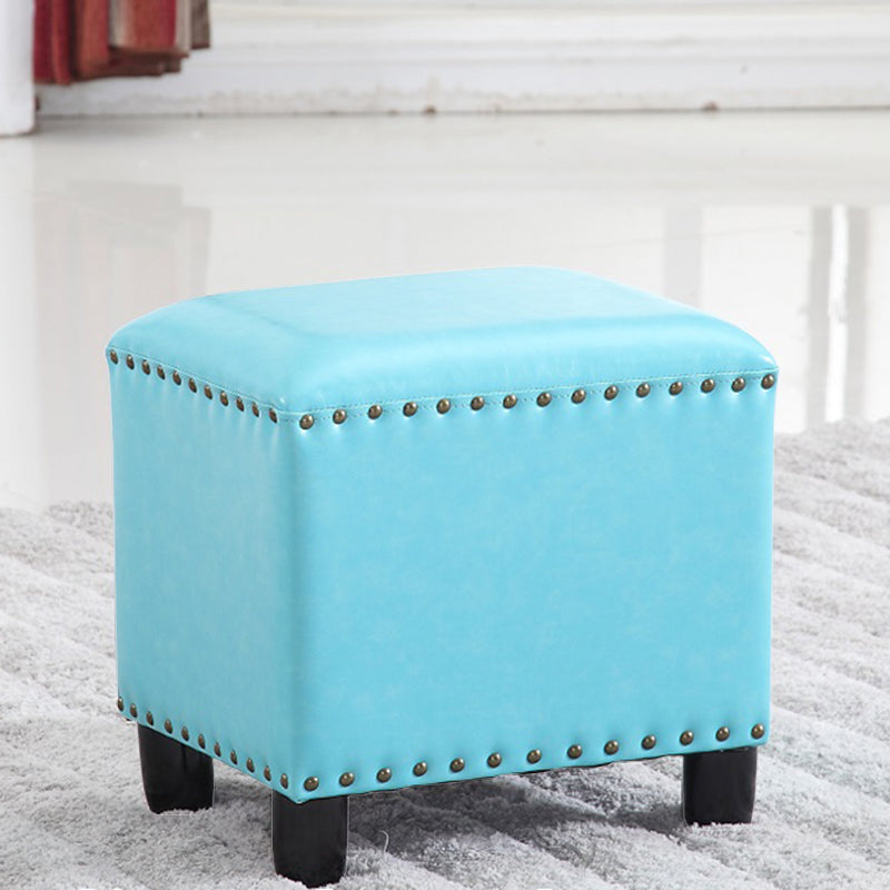 Modern Rectangle Pouf Ottoman Faux Leather Chair Ottoman With Nailhead Trim