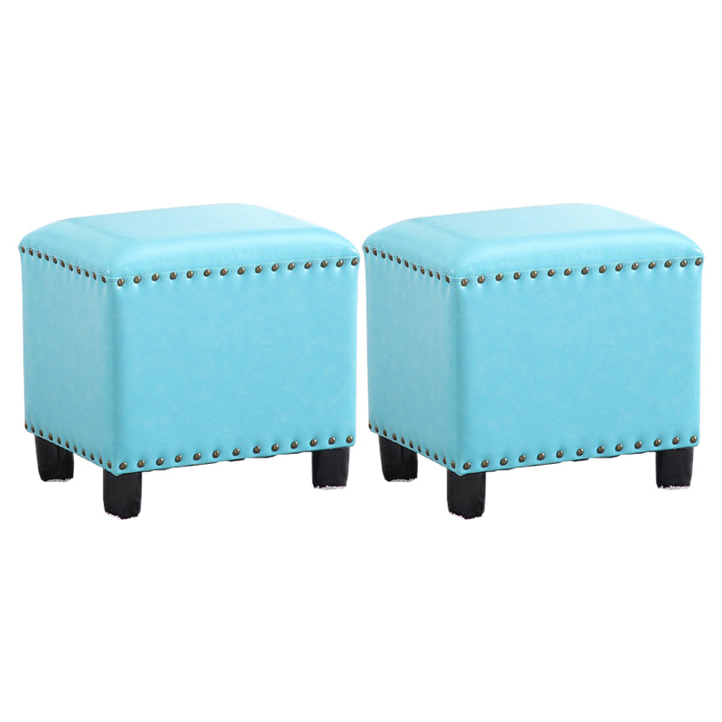 Modern Rectangle Pouf Ottoman Faux Leather Chair Ottoman With Nailhead Trim