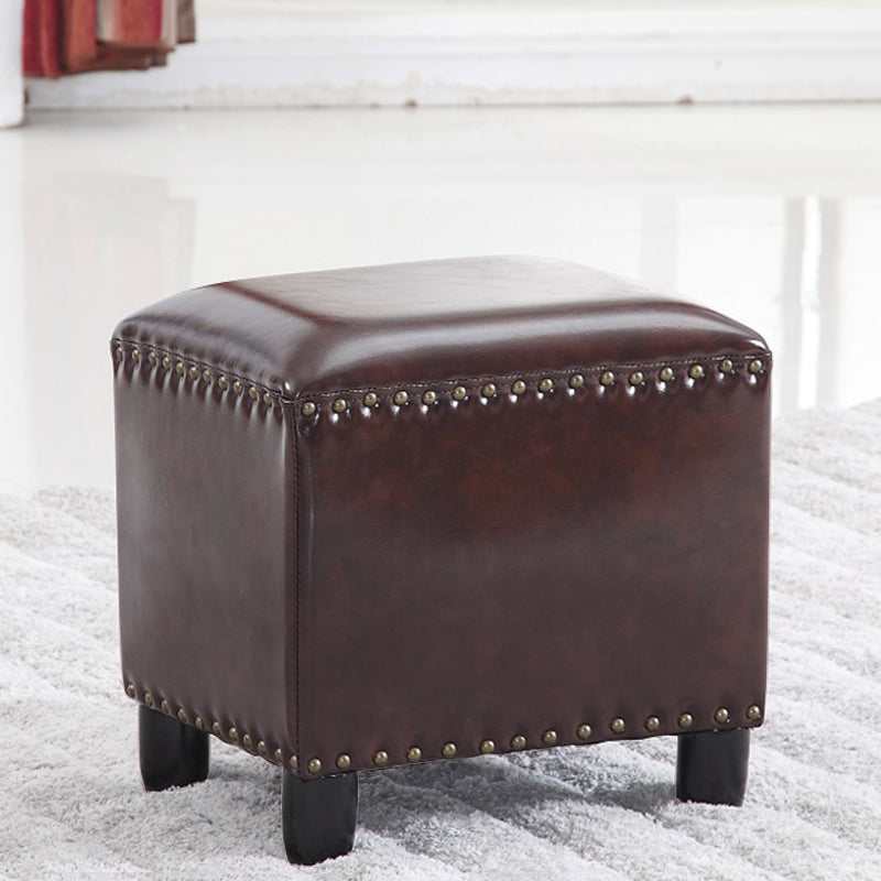 Modern Rectangle Pouf Ottoman Faux Leather Chair Ottoman With Nailhead Trim