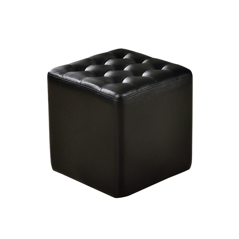 Square Tufted Ottoman Mildew Resistant Genuine Leather Mid-Century Modern Cube Ottoman