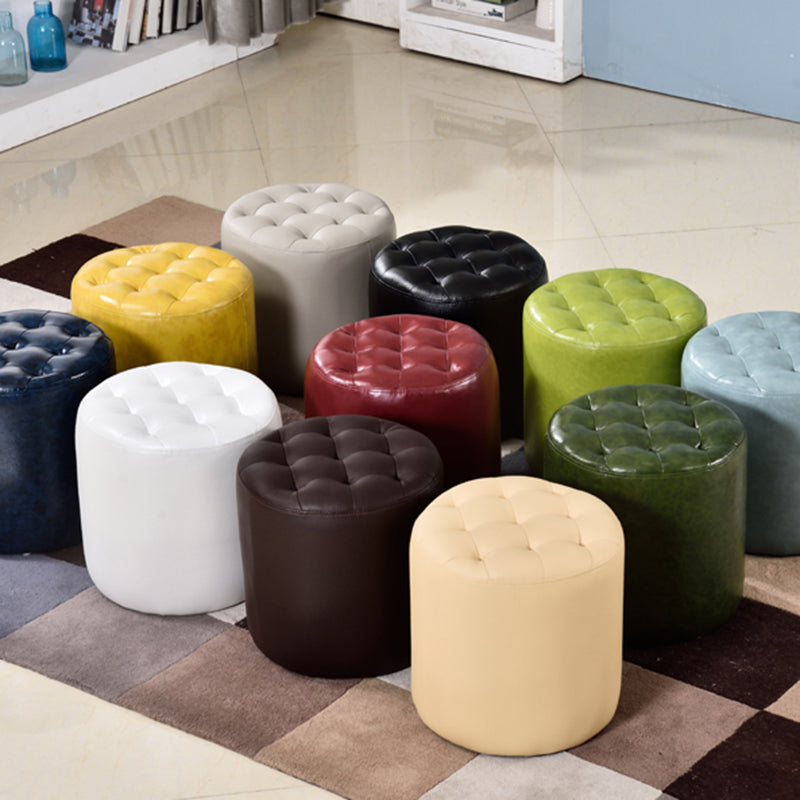 Square Tufted Ottoman Mildew Resistant Genuine Leather Mid-Century Modern Cube Ottoman