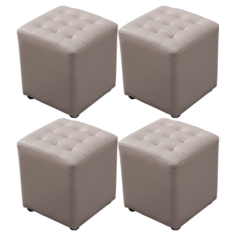 Square Tufted Ottoman Mildew Resistant Genuine Leather Mid-Century Modern Cube Ottoman