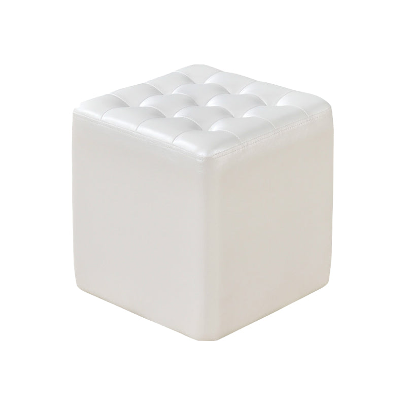 Square Tufted Ottoman Mildew Resistant Genuine Leather Mid-Century Modern Cube Ottoman