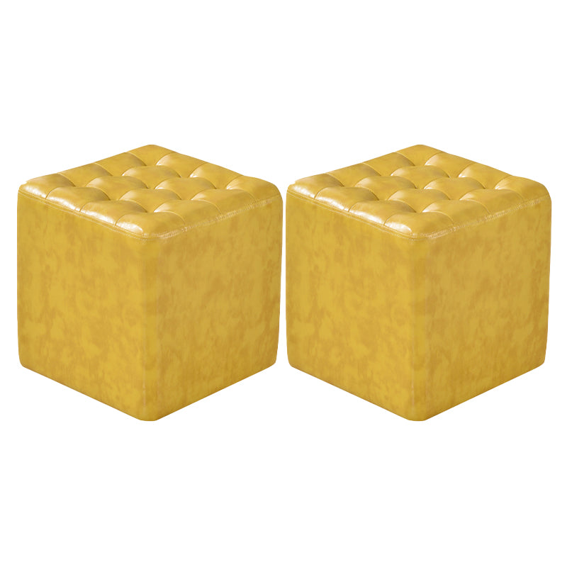 Square Tufted Ottoman Mildew Resistant Genuine Leather Mid-Century Modern Cube Ottoman