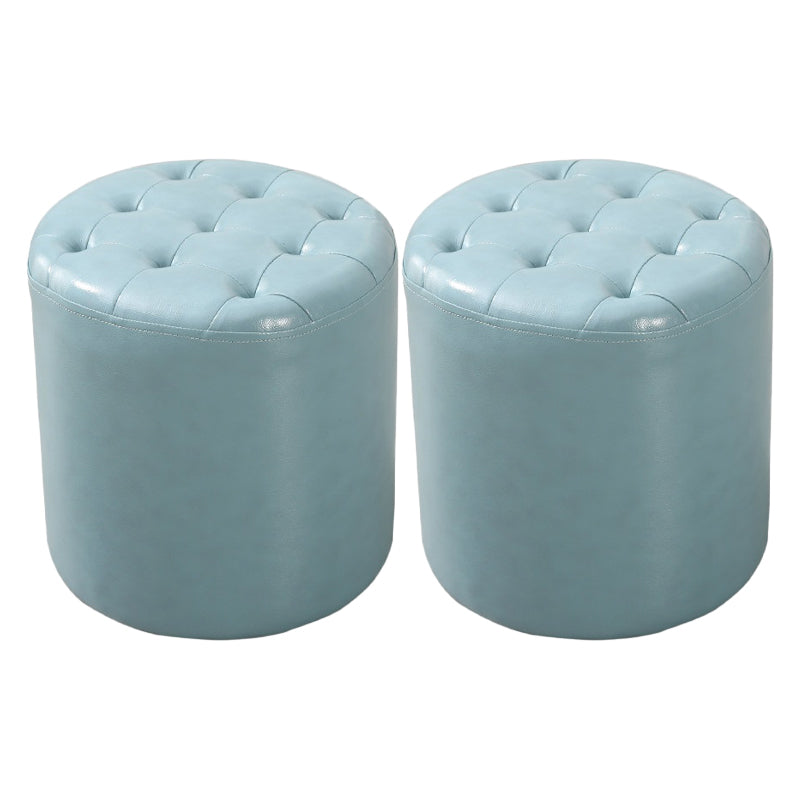 Square Tufted Ottoman Mildew Resistant Genuine Leather Mid-Century Modern Cube Ottoman