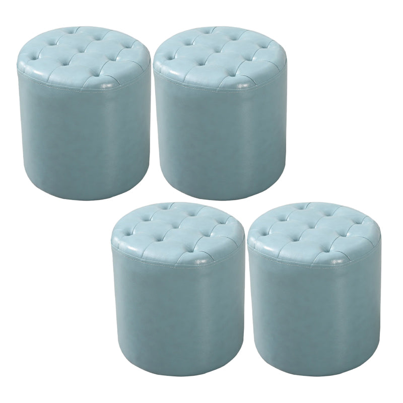 Square Tufted Ottoman Mildew Resistant Genuine Leather Mid-Century Modern Cube Ottoman