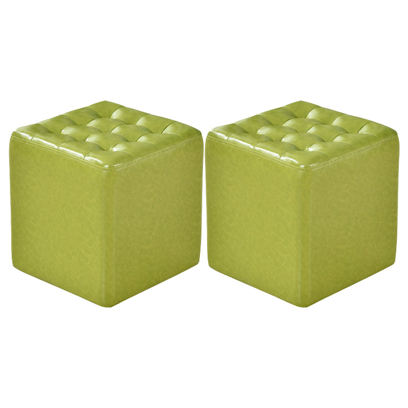 Square Tufted Ottoman Mildew Resistant Genuine Leather Mid-Century Modern Cube Ottoman