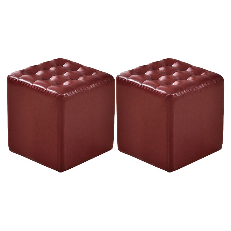 Square Tufted Ottoman Mildew Resistant Genuine Leather Mid-Century Modern Cube Ottoman