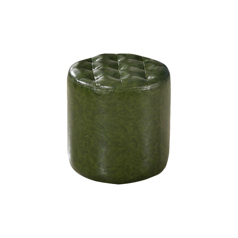 Square Tufted Ottoman Mildew Resistant Genuine Leather Mid-Century Modern Cube Ottoman