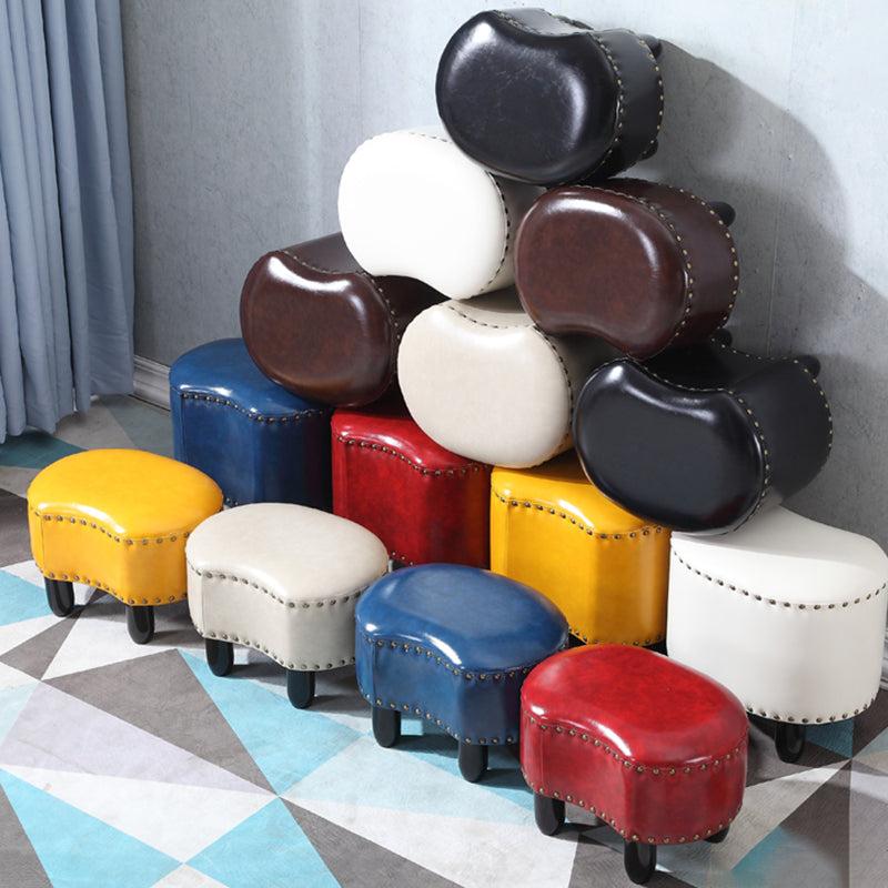 Modern Irregular Leather Ottoman Water Resistant Footstool Ottoman with Nailhead Trim