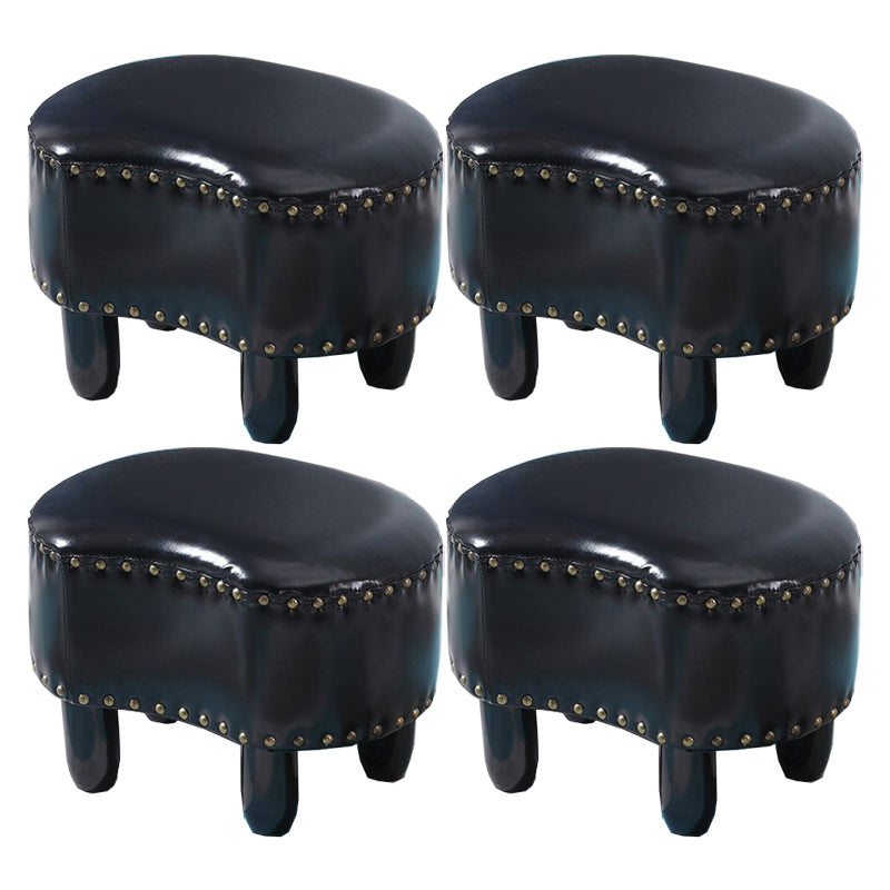 Modern Irregular Leather Ottoman Water Resistant Footstool Ottoman with Nailhead Trim