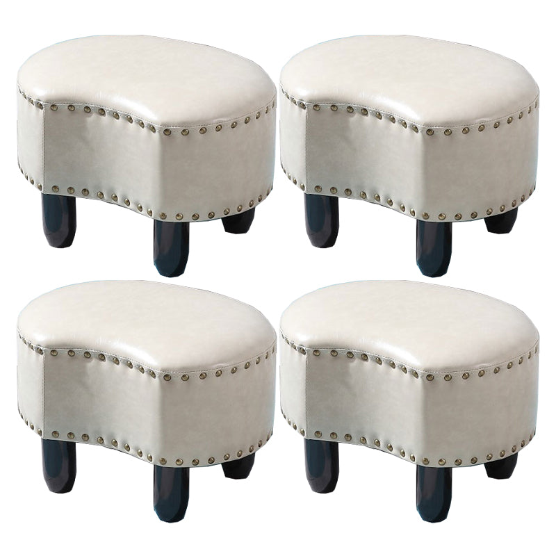 Modern Irregular Leather Ottoman Water Resistant Footstool Ottoman with Nailhead Trim