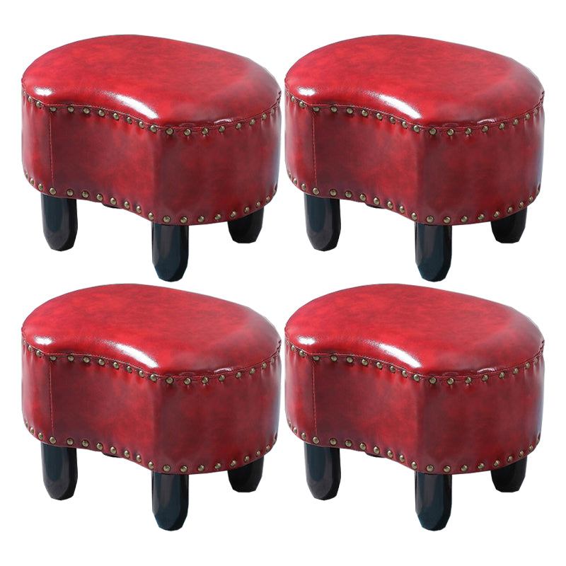 Modern Irregular Leather Ottoman Water Resistant Footstool Ottoman with Nailhead Trim