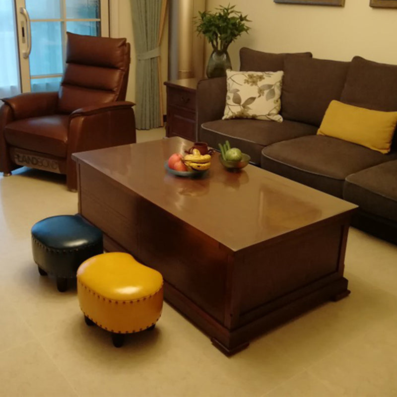 Modern Irregular Leather Ottoman Water Resistant Footstool Ottoman with Nailhead Trim