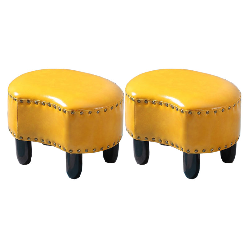 Modern Irregular Leather Ottoman Water Resistant Footstool Ottoman with Nailhead Trim