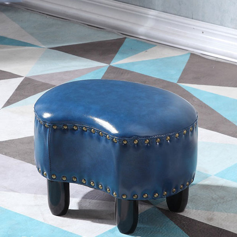 Modern Irregular Leather Ottoman Water Resistant Footstool Ottoman with Nailhead Trim