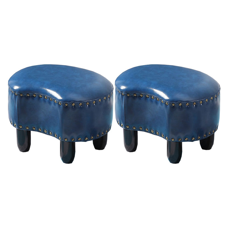 Modern Irregular Leather Ottoman Water Resistant Footstool Ottoman with Nailhead Trim