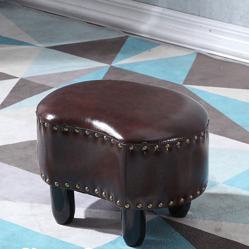 Modern Irregular Leather Ottoman Water Resistant Footstool Ottoman with Nailhead Trim