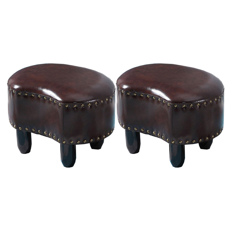 Modern Irregular Leather Ottoman Water Resistant Footstool Ottoman with Nailhead Trim