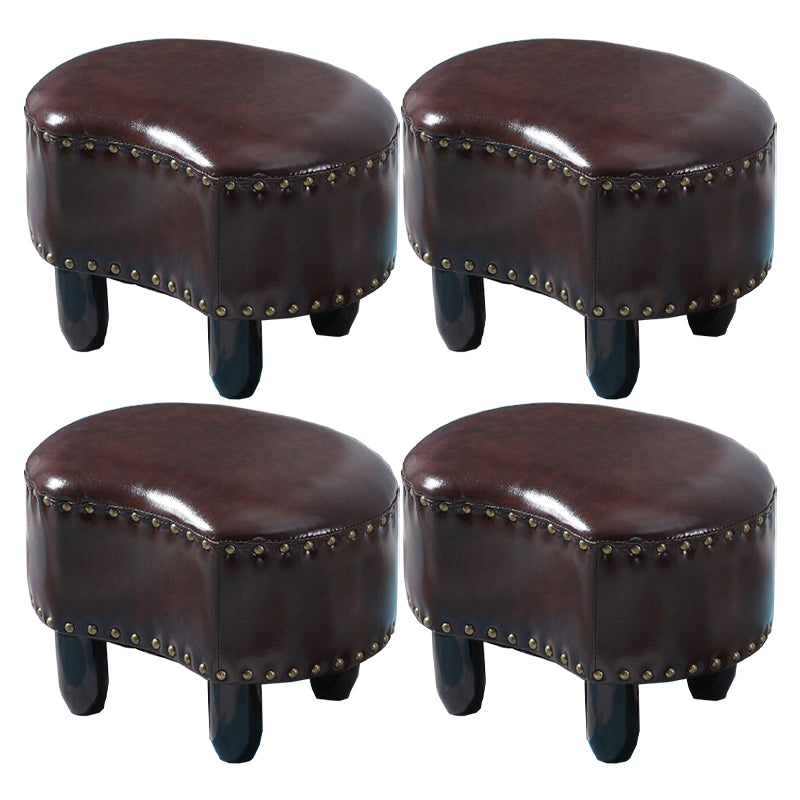 Modern Irregular Leather Ottoman Water Resistant Footstool Ottoman with Nailhead Trim