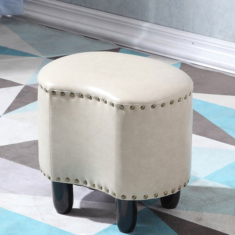 Modern Irregular Leather Ottoman Water Resistant Footstool Ottoman with Nailhead Trim