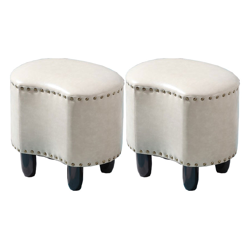 Modern Irregular Leather Ottoman Water Resistant Footstool Ottoman with Nailhead Trim