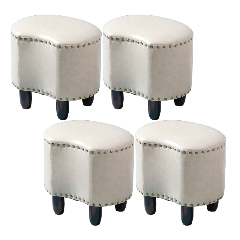 Modern Irregular Leather Ottoman Water Resistant Footstool Ottoman with Nailhead Trim