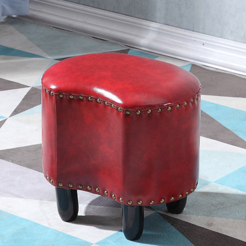 Modern Irregular Leather Ottoman Water Resistant Footstool Ottoman with Nailhead Trim