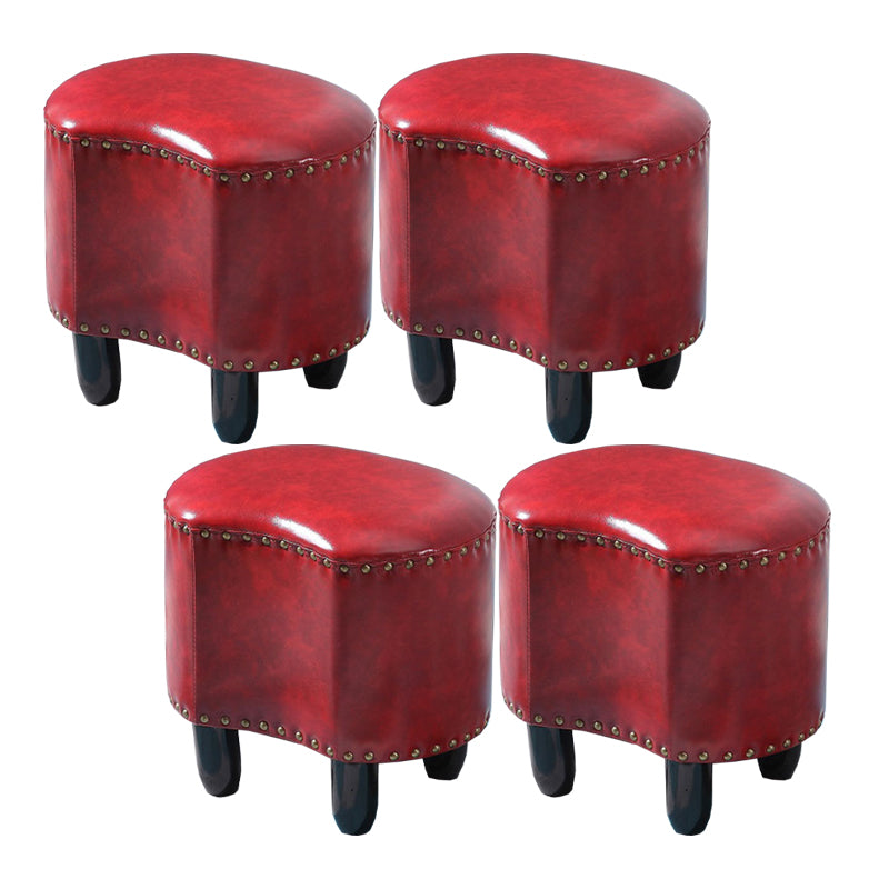 Modern Irregular Leather Ottoman Water Resistant Footstool Ottoman with Nailhead Trim