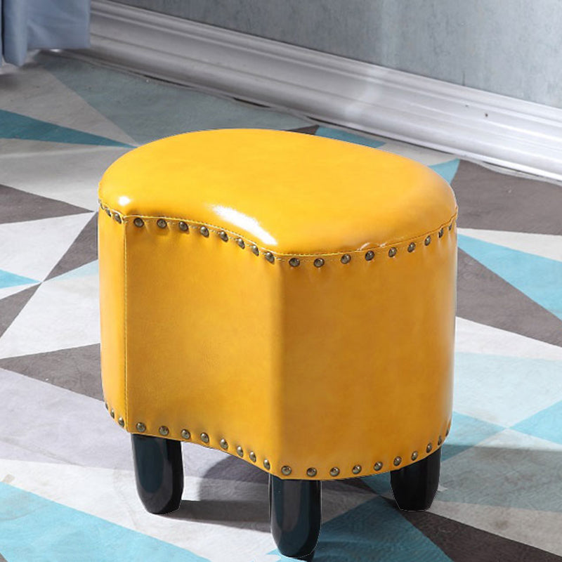 Modern Irregular Leather Ottoman Water Resistant Footstool Ottoman with Nailhead Trim