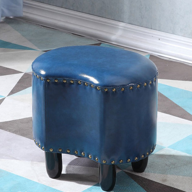 Modern Irregular Leather Ottoman Water Resistant Footstool Ottoman with Nailhead Trim